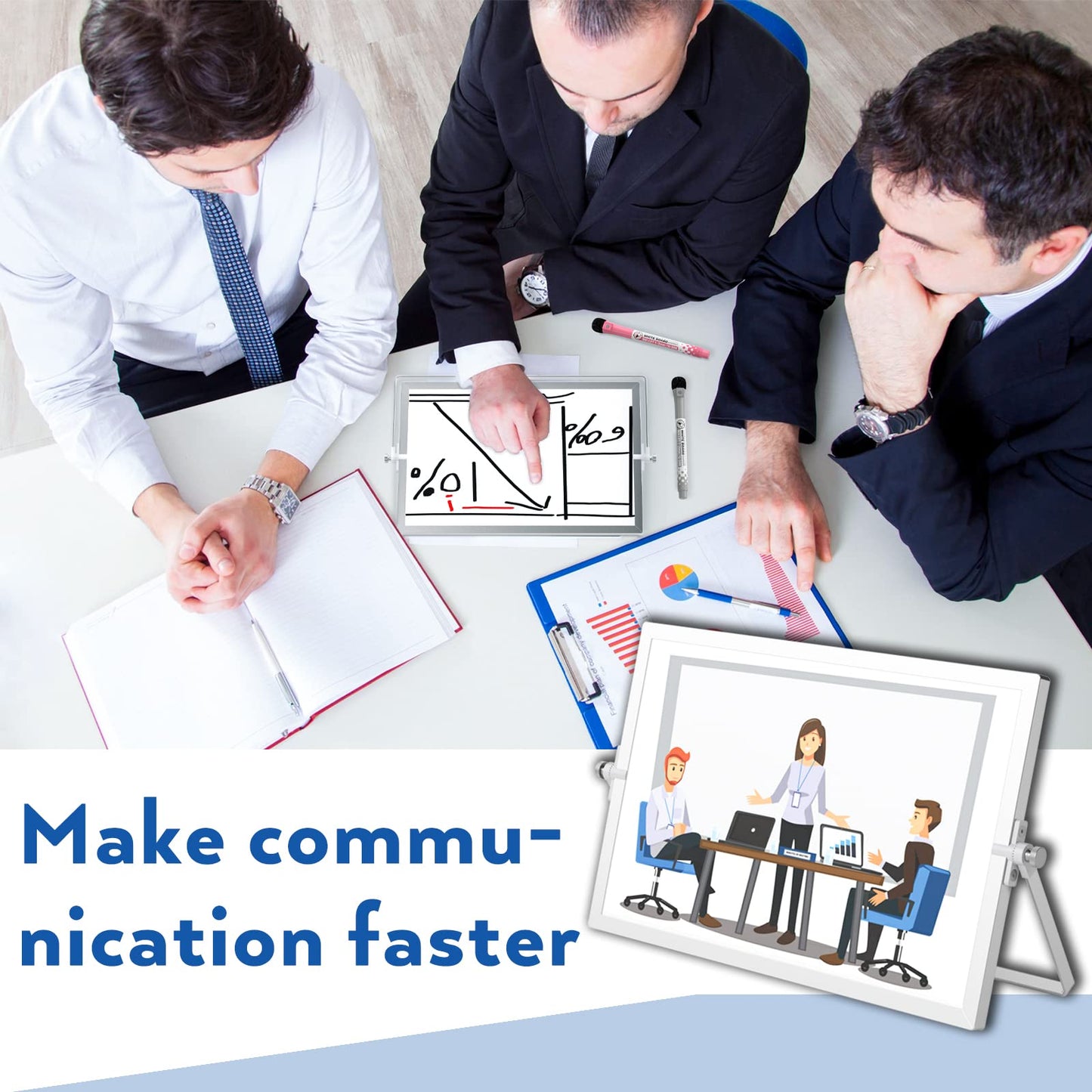 Nicpro Dry Erase Mini Whiteboard A3, 40 x 30 cm Double Sided Small Magnetic Desktop White Board with Stand, 8 Pens, 1 Eraser,4 Magnet, Portable Board Easel for Kids Students School Supplies Office