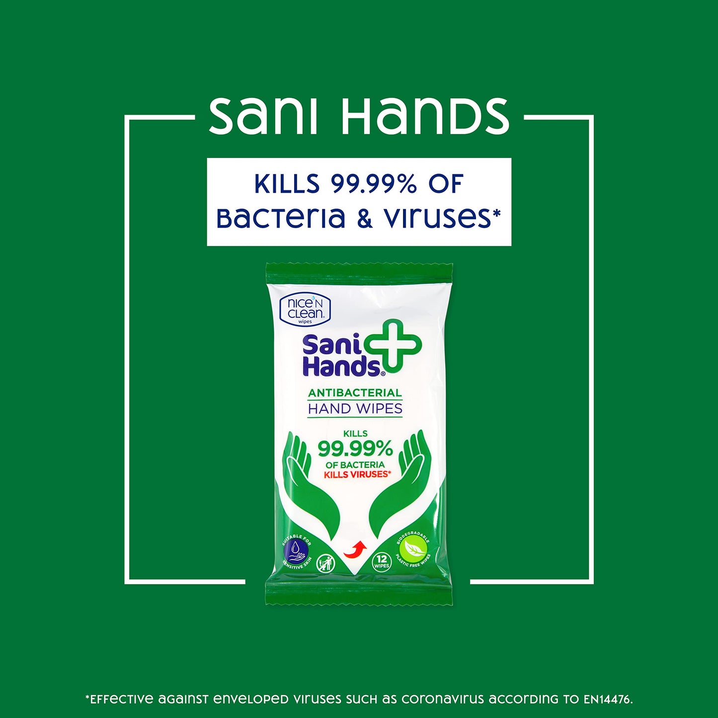 Sani Hands - Anti-bacterial Hand Wipes - Dermatologically Tested, Biodegradable Wet Wipes - 10x12 Wipes (120 Wipes)
