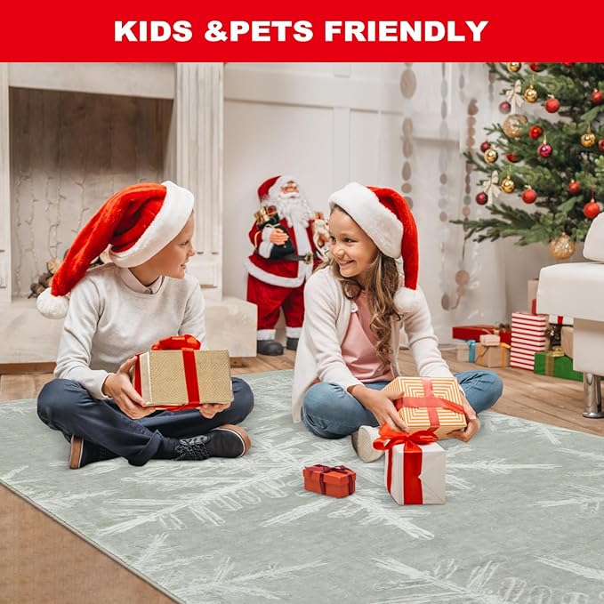 Lahome Snowflake Entryway Rug- 2x3 Small Rug Ultra-Thin Soft Kitchen Rugs Non Slip Indoor Door Mat, Rubber Backing Throw Carpet Washable Rugs for Entryway Bathroom Bedroom(2x3ft,Grey)