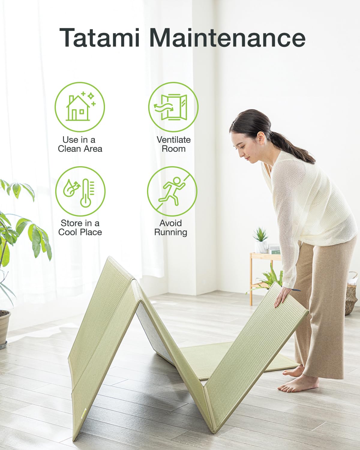 FULI Japanese Tatami Mattress, Foldable Igusa Rush Grass Tatami Rug, Natural Japanese Floor Mattress Mat Made in Japan, Queen