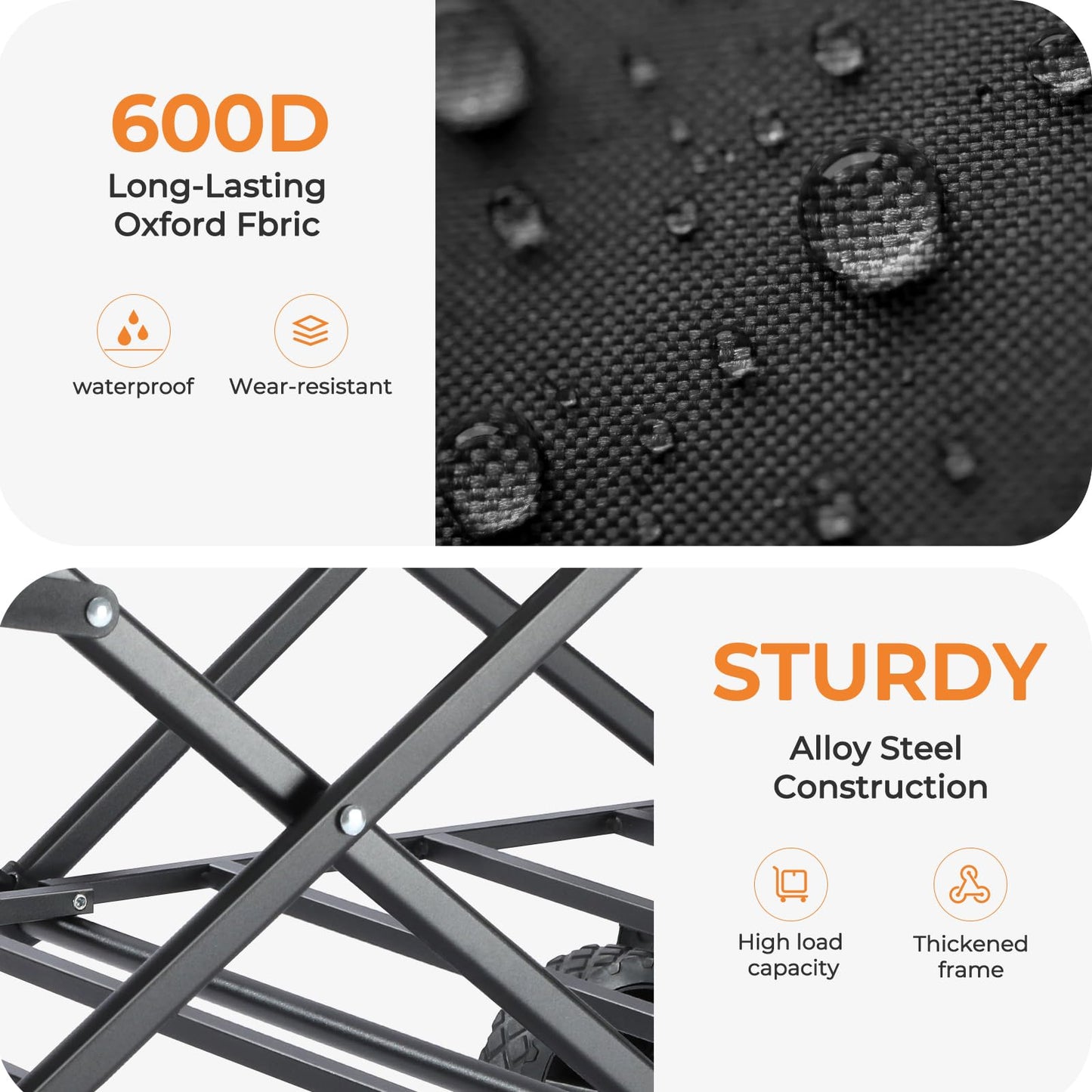 Collapsible Wagon 220 lbs, Heavy Duty Wagon Carts Foldable, Portable Wagons for Groceries, Beach Cart with All-Terrain Wheels & Drink Holders, Utility Wagon for Shopping, Sports, Camping, Black