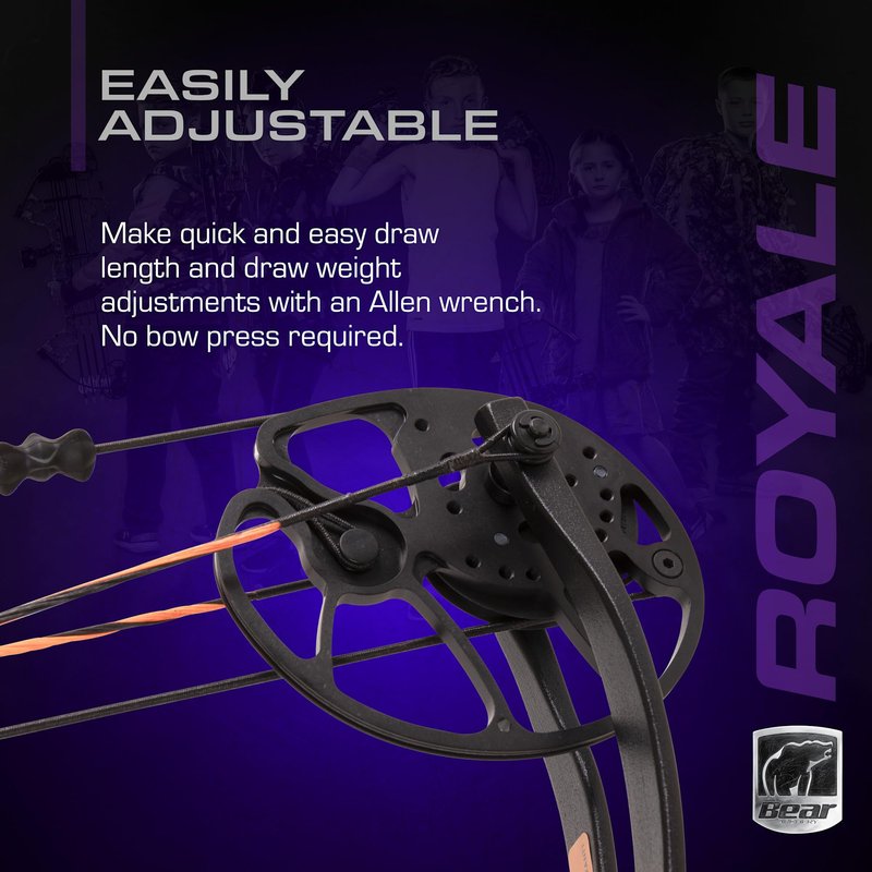 Bear Archery Royale RTH Compound Bow, Ready-to-Hunt Package, Right Handed Archers, 27" Bow, Adjustable Draw Weight 5-50lbs, Adjustable Draw Length 12"-27", Toxic