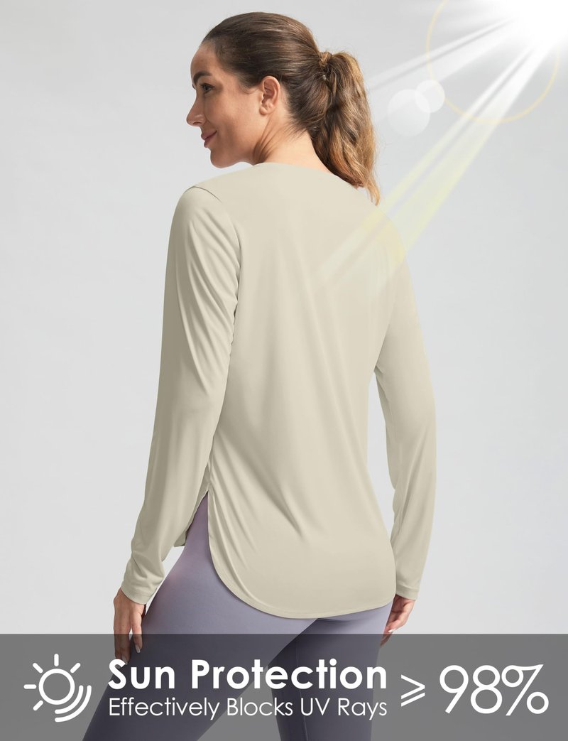 Women's Sun Shirts UPF 50+ Long Sleeve UV Protection Shirt Lightweight Quick Dry Workout Hiking Tops for Women(Oatmeal,XXXL)