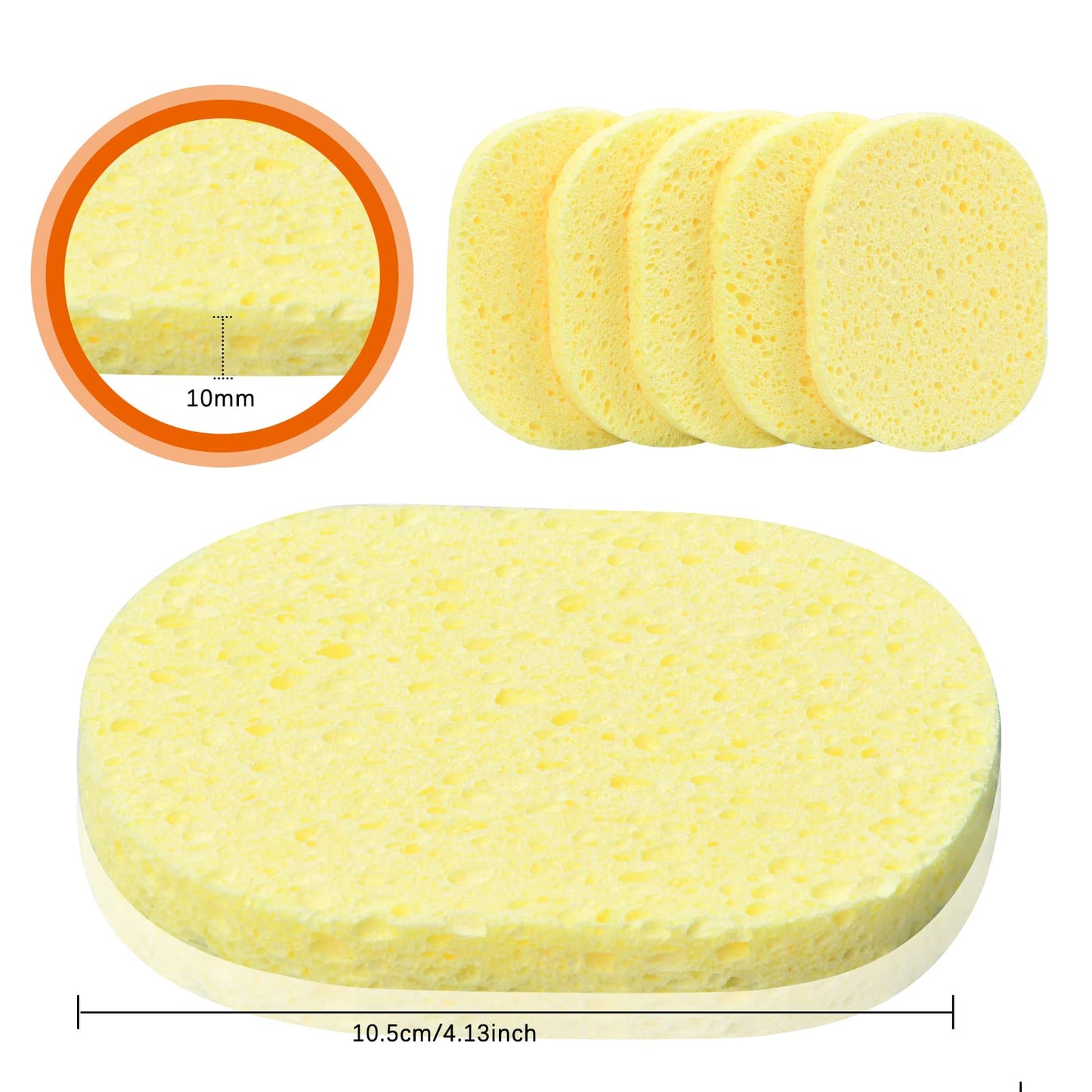 10 Pcs Cleansing Sponges for Face, Natural Cellulose Facial Sponges Exfoliating Large, Reusable Makeup Remover Sponge Pads, Face Wash Sponges for Cleaning Cosmetic Spa Mask, Non-Irritating (Yellow)
