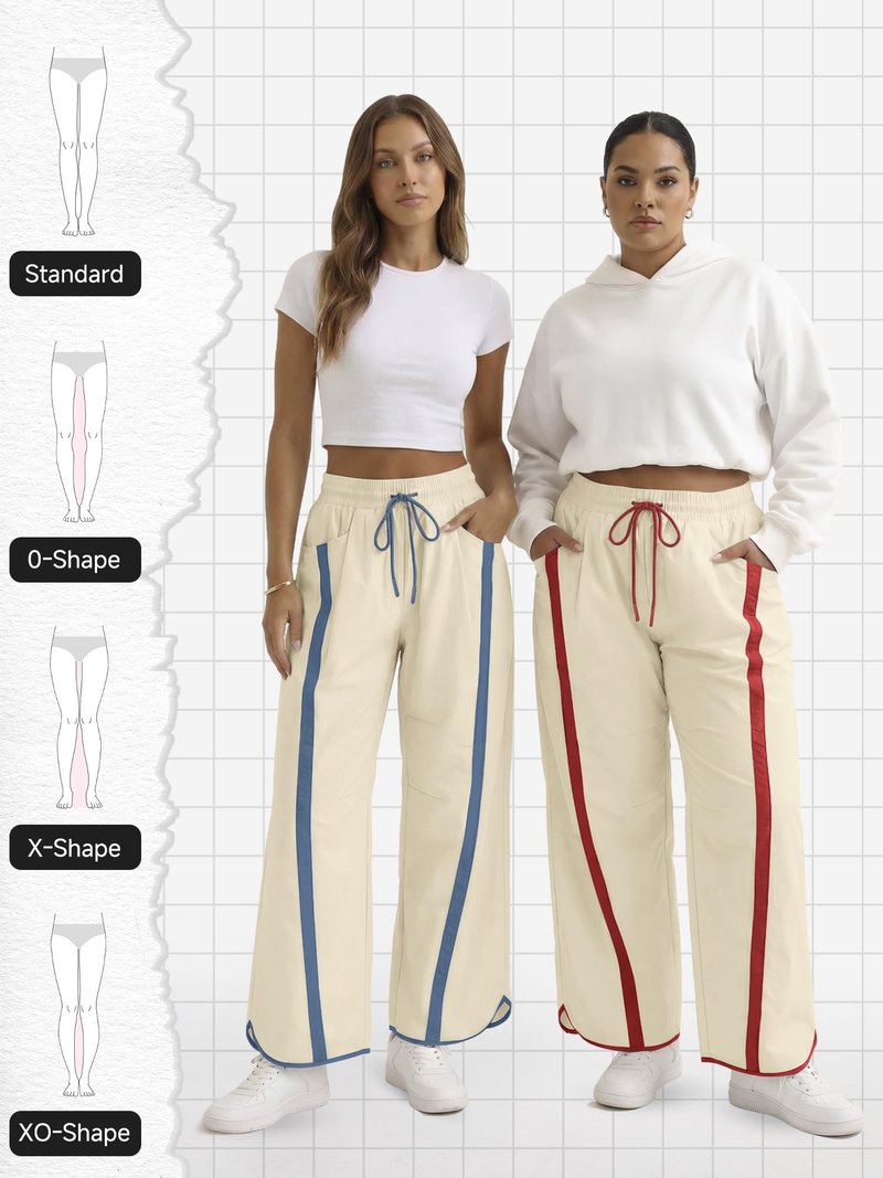 TWQTWQ Women's Wide Leg Track Pants Baggy Drawstring High Rise Side Striped Casual Lightweight Parachute Pants with Pockets(Red,Medium)