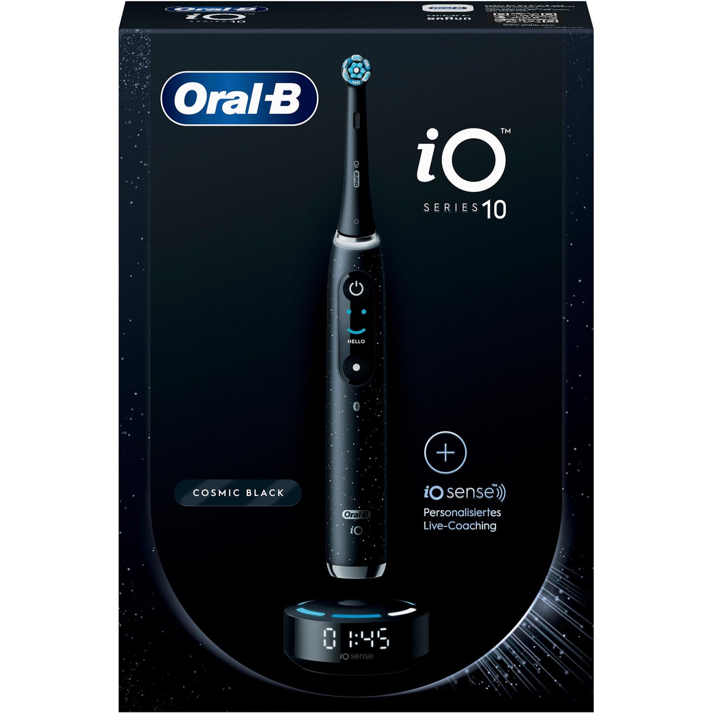 Oral-B iO Series 10 Electric Toothbrush, 7 Cleaning Modes for Dental Care, iOSense, Colour Display, Charging Travel Case, Designed by Braun, Cosmic Black