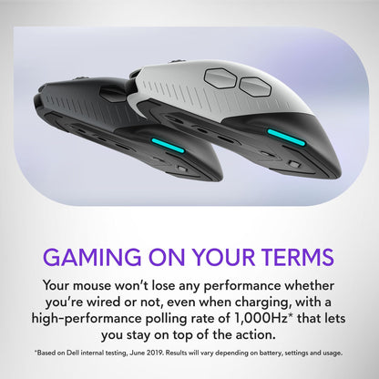 Alienware Wired/Wireless Gaming Mouse AW610M - 16000 DPI Optical Sensor, 350 Hour Rechargeable Battery, 7 Buttons, 3-ZONE 16.8m AlienFX RGB Lighting, Ergonomic - Dark Side of the Moon