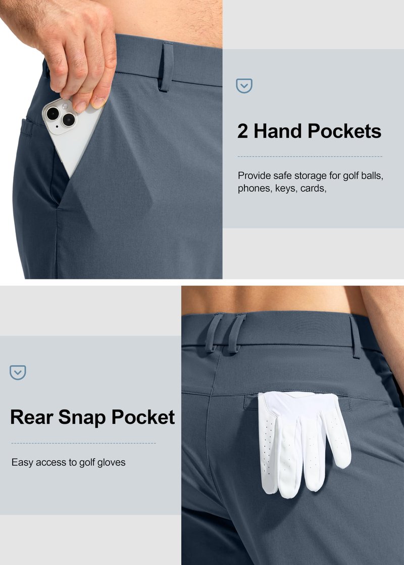 Pudolla Men's Golf Pants Work Dress Comfy Pants Casual Slacks Trousers with Pockets(Grey_Blue 30Wx32L)