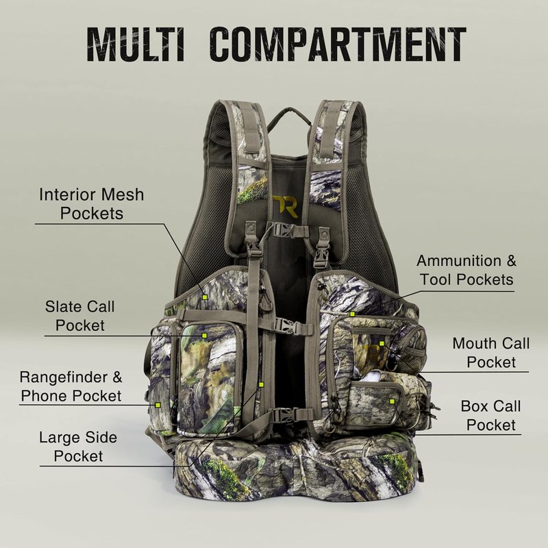 Turkey Hunting Vest with Frame & Seat - Camo, Memory Foam Cushion, Multi-Pocket Storage | Adjustable Lightweight Gear for Men & Women