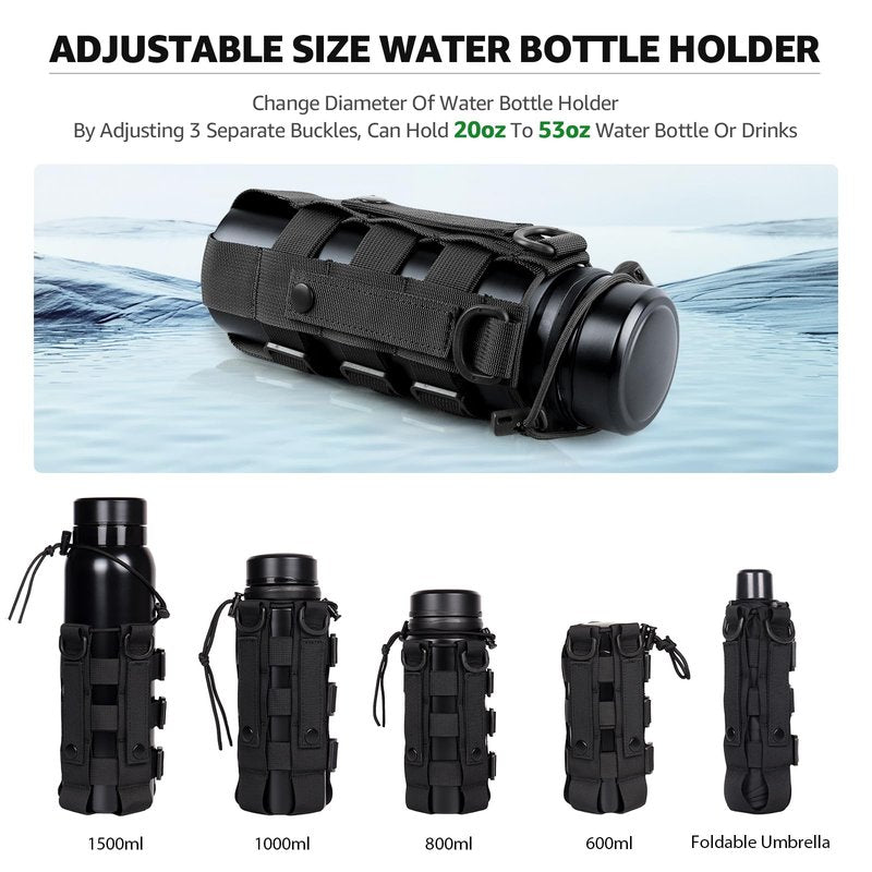 ZXXSFM Molle Water Bottle Holder for Backpack,Drawstring Adjustable Straps Molle Pouches for 20 32 36 48 Oz Water Bottle(Black)