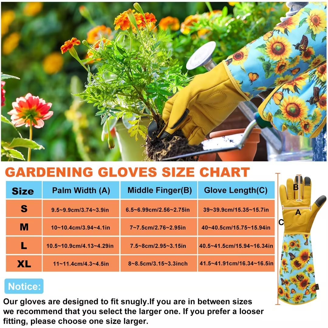 DLY Gardening-Gloves-for-Women, Thorn-Proof Long-Leather Garden Gloves, Rose/Blackberry Pruning Heavy Duty Gardening Work Gauntlet with Forearm Protection - Medium