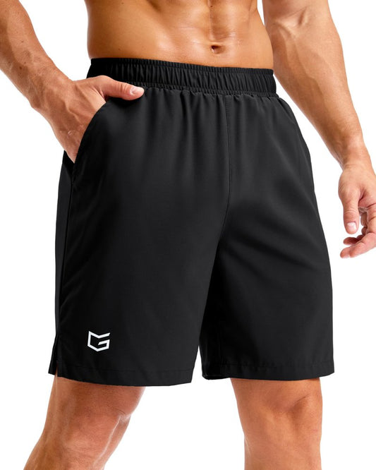 G Gradual Men's Athletic Running Shorts with Pockets Lightweight Quick Dry 5"/ 7"/ 9" Basketball Workout Gym Shorts for Men(Black,L7_L)