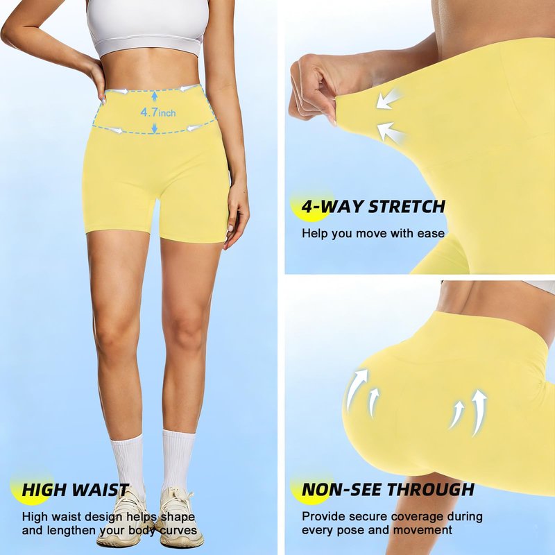 FULLSOFT High Waisted Biker Shorts for Women-5" Tummy Control Fitness Athletic Workout Running Yoga Gym Exercise Booty Shorts Leggings for Women Outfits Sales (Lemon Yellow,Small-Medium)