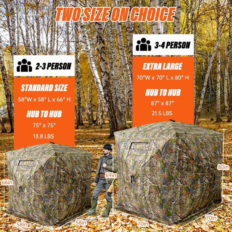 Hunting Blind - 270° See-Through Ground Blind for 2-3 People | Portable Camouflage Tent with Full Open Door