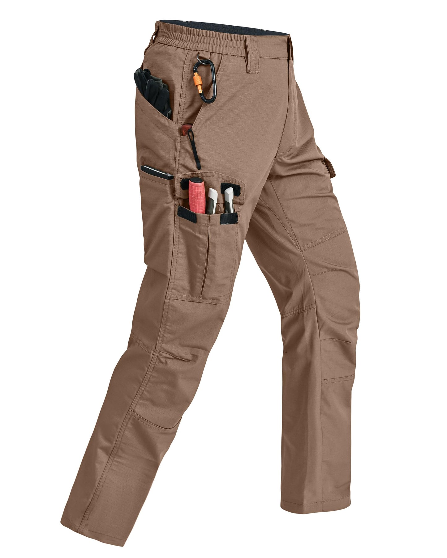 Rapoo Tactical Pants for Men Cargo Working Fishing Hiking Pants for Men with Pockets Mens Pants Brown 40Wx30L