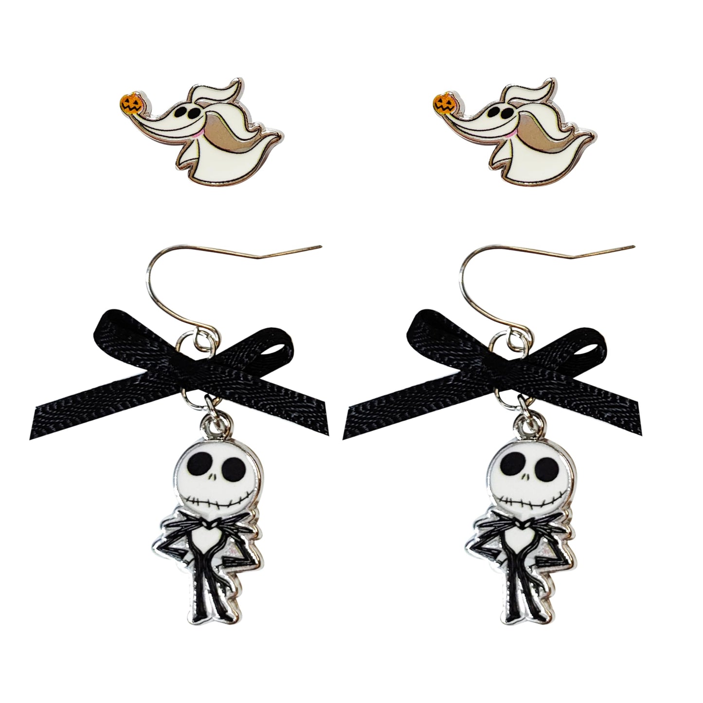 LUV HER Jack Skellington Gothic Jewelry: 2 Hypoallergenic Earrings for Girls (1 Stud & 1 Fishhook Drop) with Charms One Size Fits All Girls The Nightmare Before Christmas Ages 4+