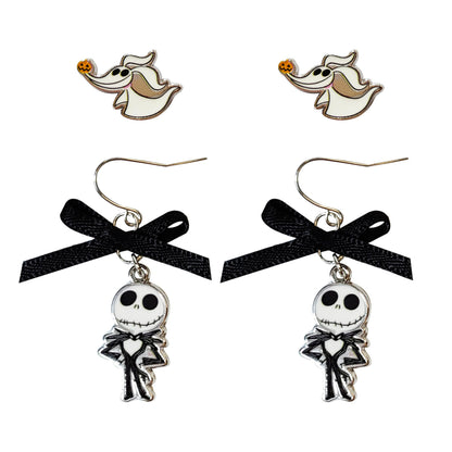 LUV HER Jack Skellington Gothic Jewelry: 2 Hypoallergenic Earrings for Girls (1 Stud & 1 Fishhook Drop) with Charms One Size Fits All Girls The Nightmare Before Christmas Ages 4+