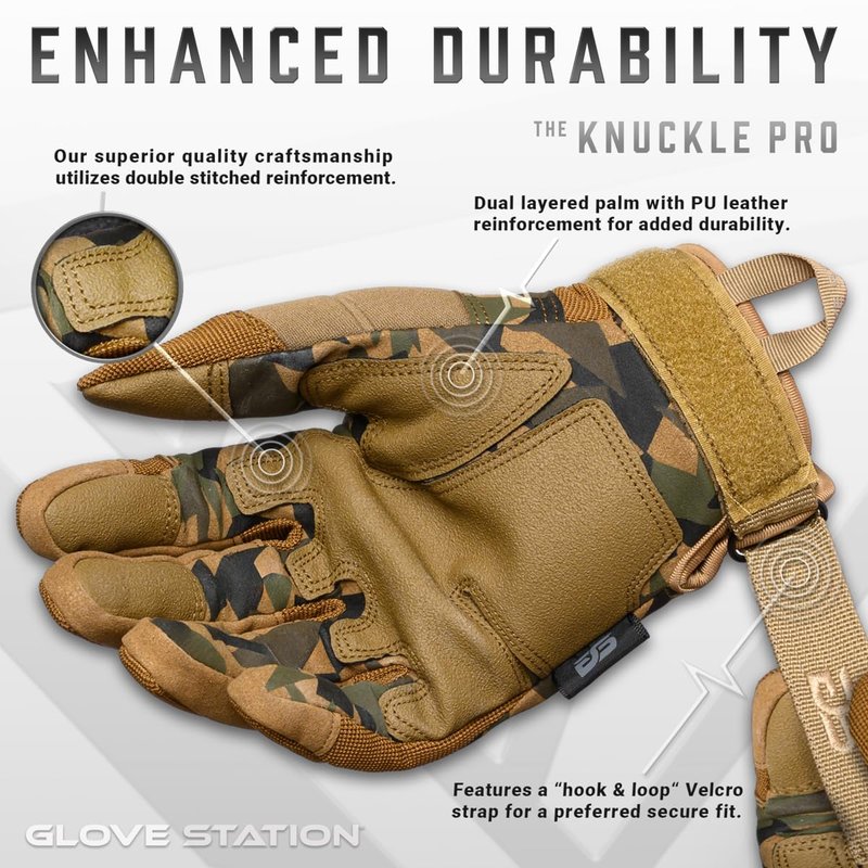 Glove Station Gloves for Men – Touchscreen Utility Gear with Hard Knuckle Protection Used in Motorcycle, Airsoft, & Outdoor Work Camouflage - Hard Knuckle X-Large