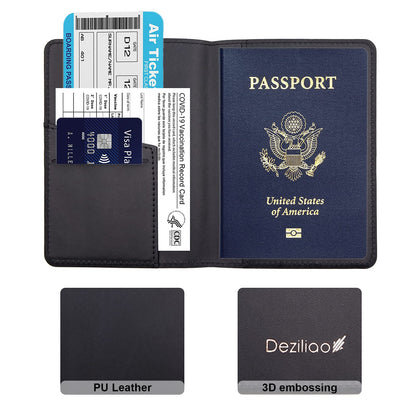Deziliao Passport Holder,Passport Holder Card Slots, Passport and Vaccine Card Holder Combo, Cute Passport cover for Women and Men, with Waterproof Rfid Blocking, Passport Travel Wallet(Black)