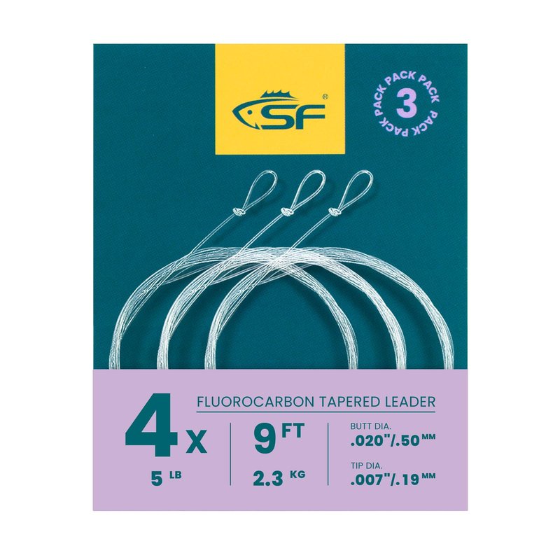 SF 3 Packs Pre-Tied Loop Fly Fishing Tapered Leader Fluorocarbon 9FT 4X