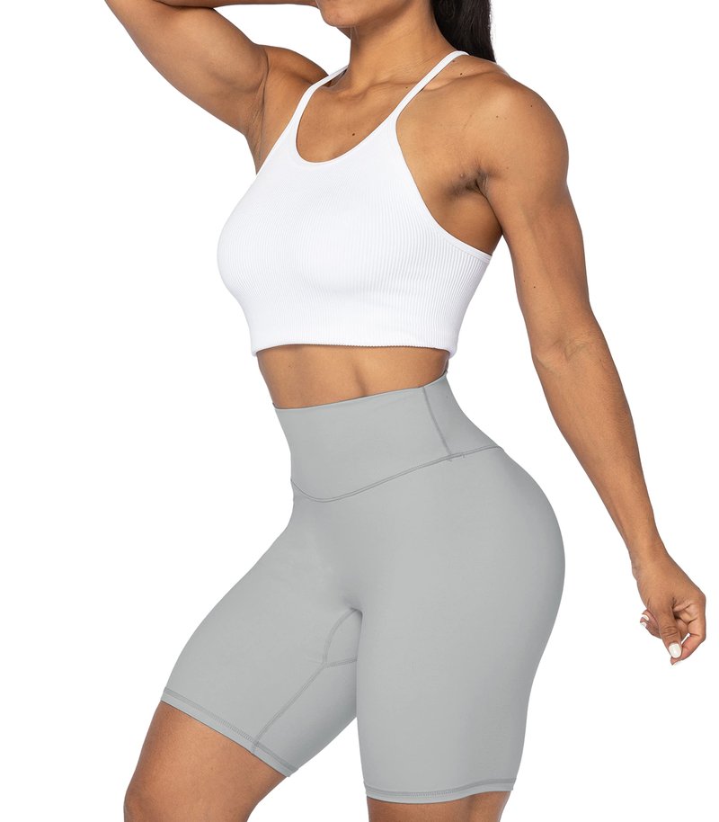 Sunzel No Front Seam High Waist Biker Shorts for Women, Squat Proof Yoga Workout Gym Bike Shorts 8" Grey Medium