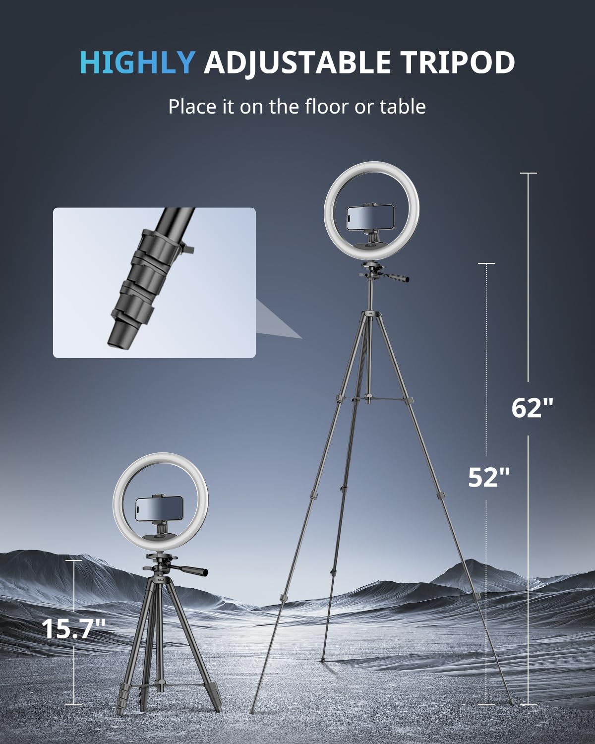 10" Selfie Ring Light with 50" Extendable Tripod Stand & Flexible Phone Holder for Live Stream/Makeup, UBeesize Mini Desktop Led Camera Ringlight for YouTube Video, Compatible with iPhone/Android