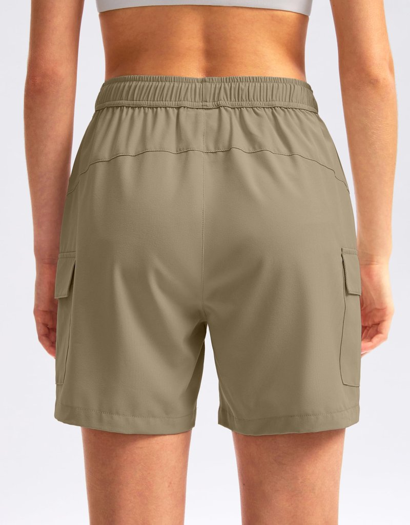 SANTINY Women's 5''/ 7''/9'' Hiking Cargo Shorts Quick Dry Lightweight Summer Shorts for Women Athletic Golf Zipper Pockets(Dusty Khaki_L)