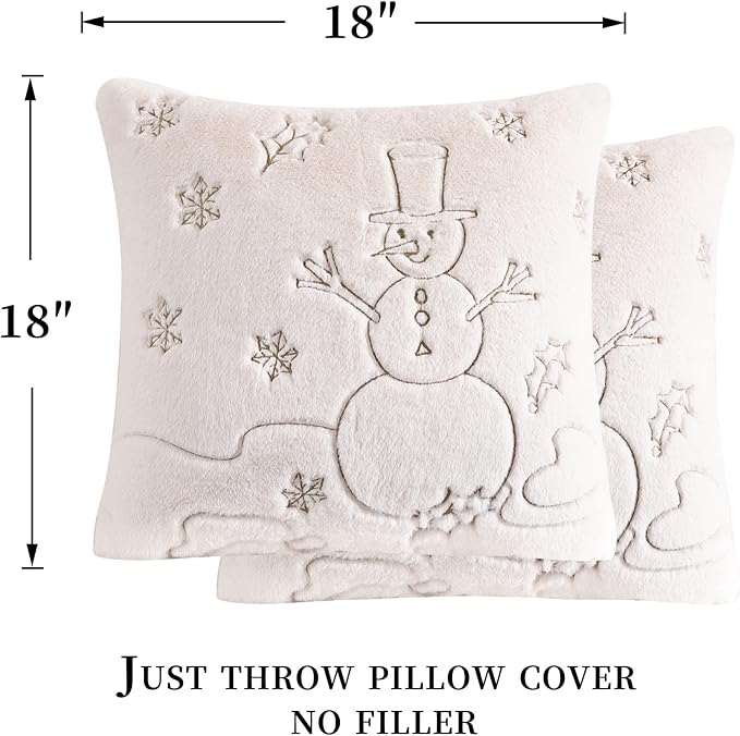 Christmas Throw Pillow Covers 18x18 Set of 2,Soft Plush Faux Fur Christmas Pillows Covers Embroidery Decorative Throw Pillows for Couch Bedroom Holiday Festivals Winter Home Decor