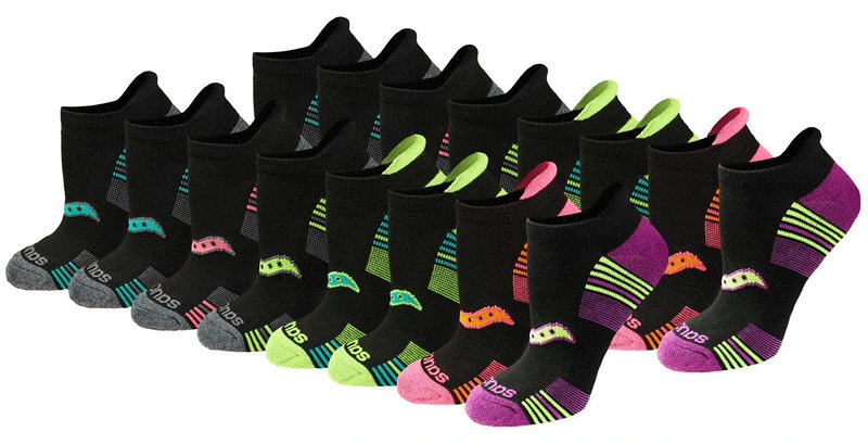 Saucony Women's RunDry Performance 8, 16 Pairs Heel Tab Athletic Socks, S-L, Black Assorted (16 Pairs), Large