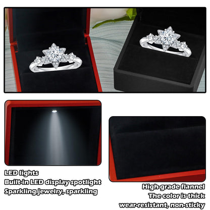 Jinlaili Ring Box with LED Light, Velvet Ring Box, Jewellery Gift Boxes, Decorative Ring Box, Heart Ring Box for Engagement Proposal Wedding Christmas (Red 2)