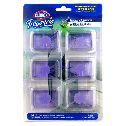 Clorox Fraganzia Adhesive Garbage Can Air Freshener Gel, Lavender with Eucalyptus Scent - No Plug, Stick On Trash Can Deodorizer and Odor Absorber, Gel Air Fresheners for Home and Kitchen, 6 Count