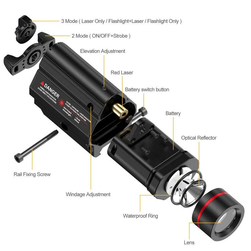 Feyachi LF-69 Red Laser Flashlight 1000 Lumen LED Weapon Light Combo with Picatinny Rail Mount for Pistol Rifle Rechargeable