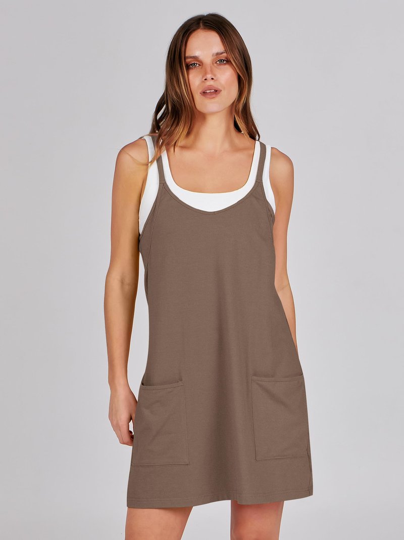 ANRABESS Women Athletic Dress Summer Tennis Workout Active Sports Mini Romper Dress Built in Shorts Travel Vacation Clothes Coffee Small