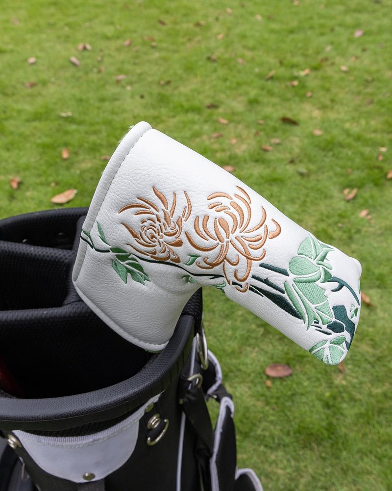 Chrysanthemum Golf Head Covers, Floral Style Blade Putter Cover, Unique Design Golf Club Covers Funny, Golf Headcovers PU Leather and Advanced Embroidery with Soft Inner Lined for Most Brands - Autumn