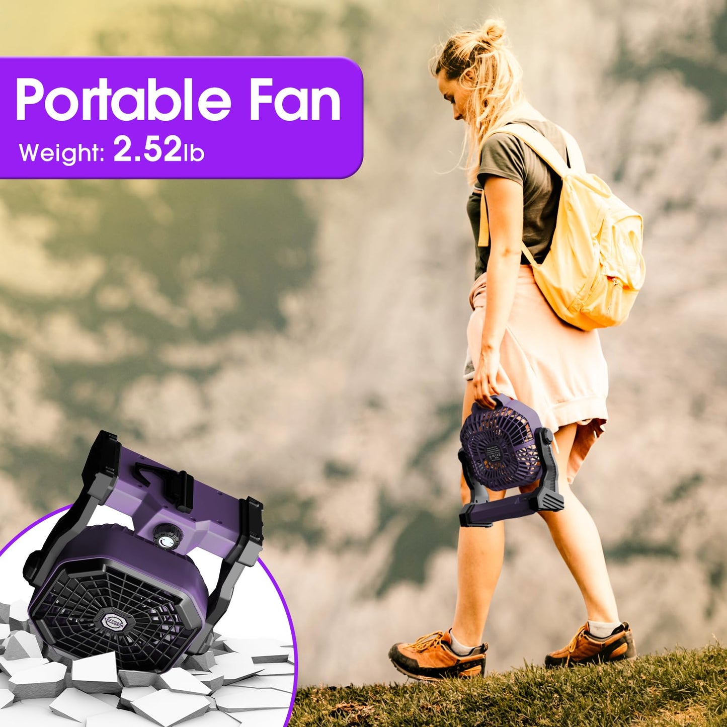 JINLICTE Camping Fan with LED Lantern, 20000 mAh 9 Inch Portable Rechargeable Battery Powered Fan with Stepless Speed and Quiet Battery Operated for Tent, Picnic, Barbecue, Fishing, Travel, Home