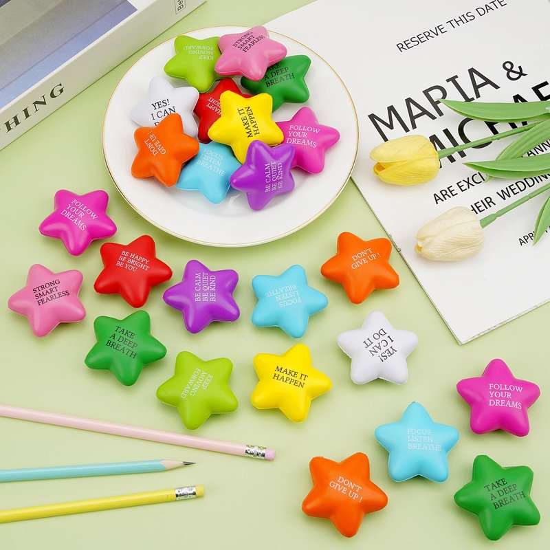 100 Pcs Stress Balls for Adults Motivational Stress Balls Bulk Colorful Foam Stress Relief Balls Hand Exercise Fidget Relief Anxiety Toys for Office Relief Employee Appreciation Gifts Party Favors