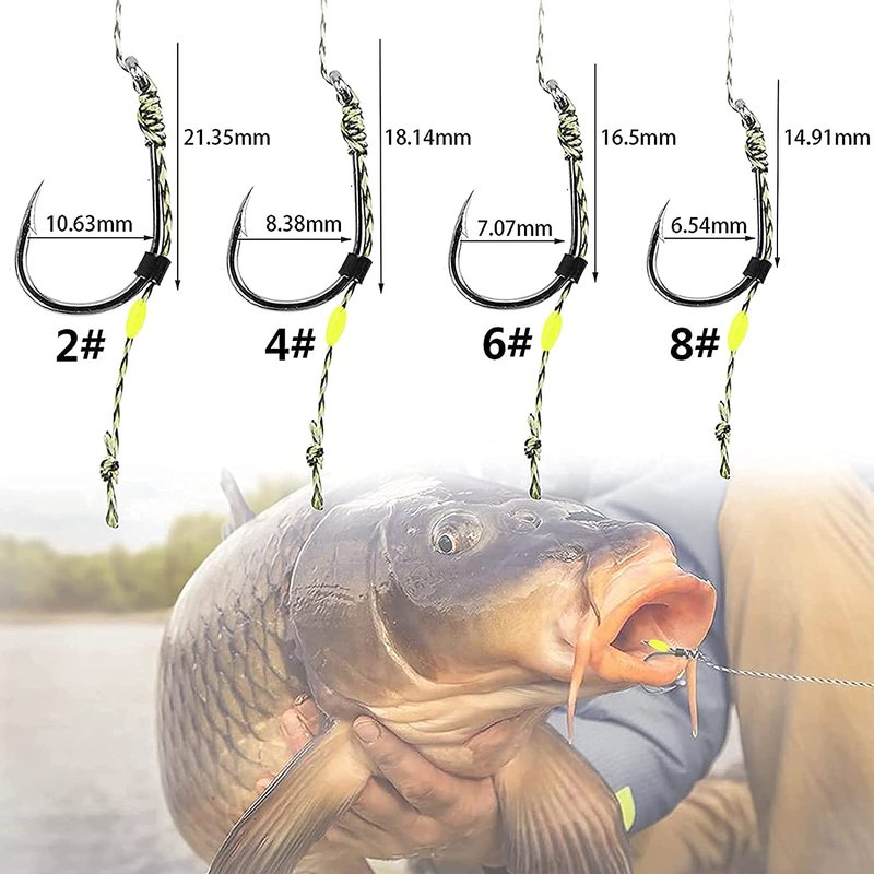 YOTO Carp Rig Set – 24Pcs High Carbon Steel Curved Barbed Hooks with Swivel, Hair Rig Design for Boilie Fishing, Braided Line Fishing Equipment, Size #6