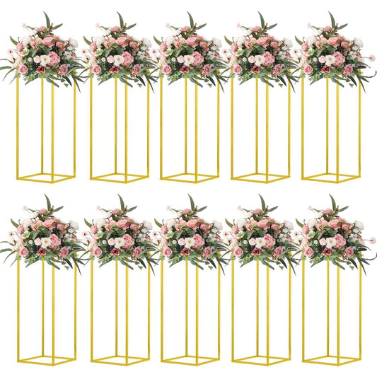 MEISHAONV 23.6inch 10 pcs Column Vases Gold Centerpieces for Table Metal Flower Stand Gold Wedding Centerpieces for Tables Party Floral Stands for Flowers