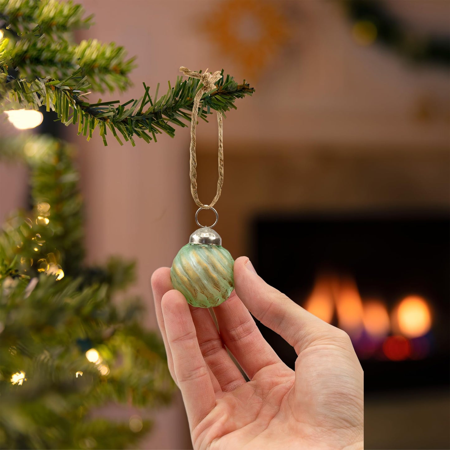 AuldHome Design Mercury Glass Finial Ornaments (Set of 12, Soda Glass, Small) Distressed Metal Antique Style Christmas Tree Decorations - 1.3 to 2-Inch Size