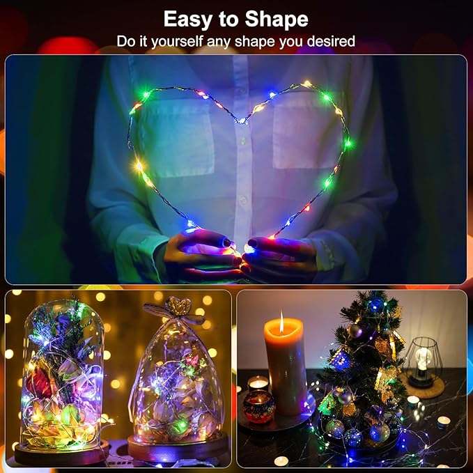 2 Pack Fairy Lights Battery Operated 200 LED 66Ft Silver Wire Starry String Lights Auto Timer 8 Modes Waterproof Mini String Lights for Outdoor Indoor Garden, Yard, Fence, Wedding Decor (Multicolor)