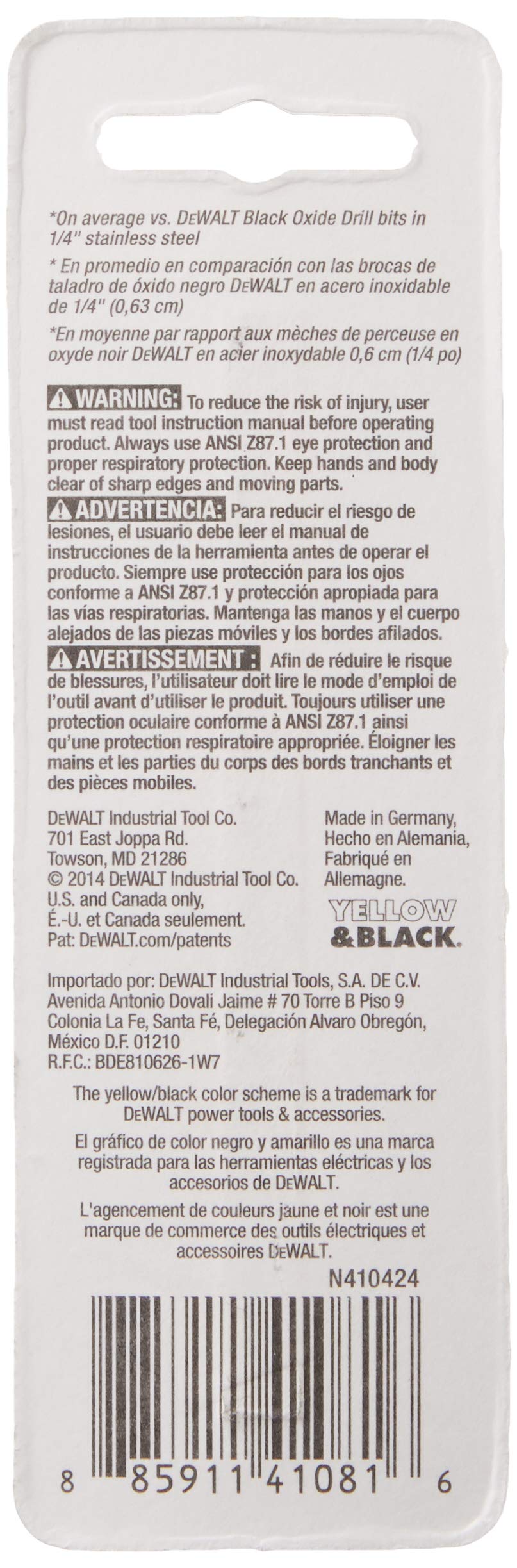 DEWALT Drill Bit, Pilot Point, Industrial Cobalt Alloy Steel, 1/4-Inch (DWA1216)