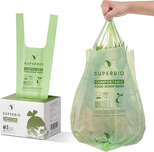 SUPERBIO 3 Gallon Compostable Food Waste Bags, Food Scrap Bags