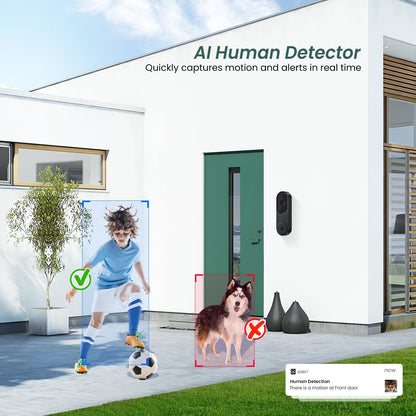 1080p Video Doorbell Camera Wireless with Chime, AI Human Detection, 2-Way Audio, FHD Live View, Wire-Free, Night Vision, Cloud Storage, Battery Powered, Indoor Outdoor Surveillance (Black)