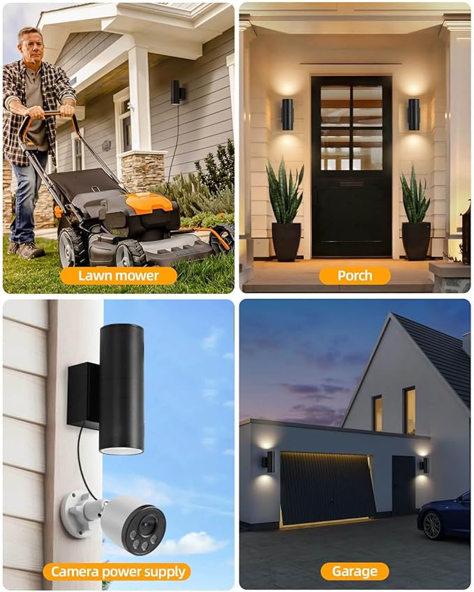 KIZON Outdoor Light with Outlet, Dusk to Dawn Outdoor Lighting, Matte Black Exterior Light Fixture Cylinder, Alunmium Anti Rust Up and Down Lights for House Porch Garage