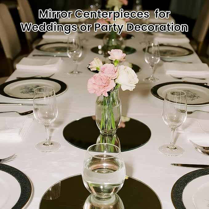 Round Mirror Centerpieces, Set of 12 Pcs 8" Round Glass Mirror Centerpieces for Tables, Glass Trays for Wedding Decorations, Parties, Baby Shower Party
