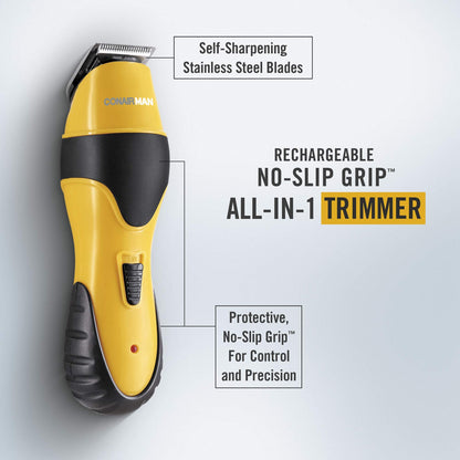 ConairMAN All-in-One Beard Trimmer for Men for Face, Nose and Ear Hair Trimmer,6 piece Men's Grooming Kit, Cordless/Rechargeable