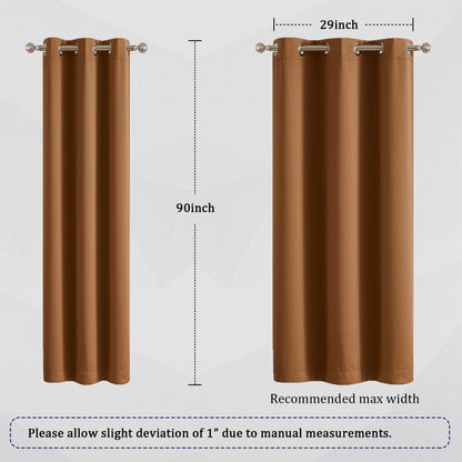 DUALIFE Blackout Curtains 90 Inches Long Sleek Narrow Curtains for Small Window Laundry Office Fall Luxury Decor Doorway Curtain Panels(2 Panels, Dark Oak Golden Brown, W34 x L90)