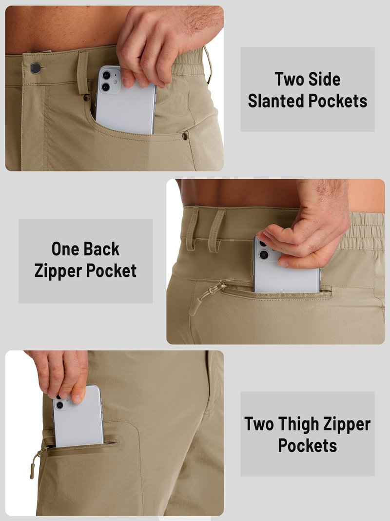 TACVASEN Mens Hiking Cargo Shorts 10 Inch Inseam Dry Fit Water Resistant Casual Summer Khaki Shorts with Zipper Pockets for Outdoor Golf