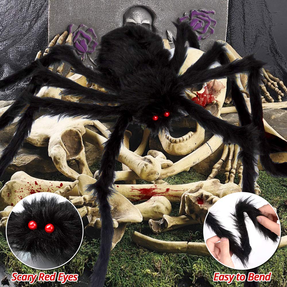 200" Halloween Spider Web + 59" Giant Spider Decorations Fake Spiders with Triangular Huge Spiders Web for Indoor Outdoor Halloween Decorations Yard Home Costumes Parties Haunted House Décor