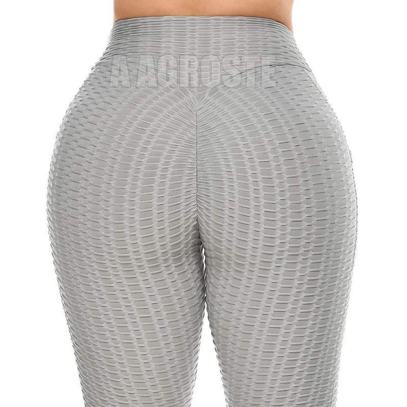 A AGROSTE Women's High Waist Yoga Pants Tummy Control Workout Ruched Butt Lifting Stretchy Leggings Textured Booty Tights